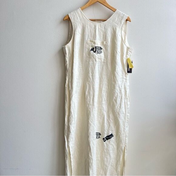 Positive Attitude Womens 100% Long Dress White Sz 2 Side Slits Sleeveless Boho - Picture 3 of 10